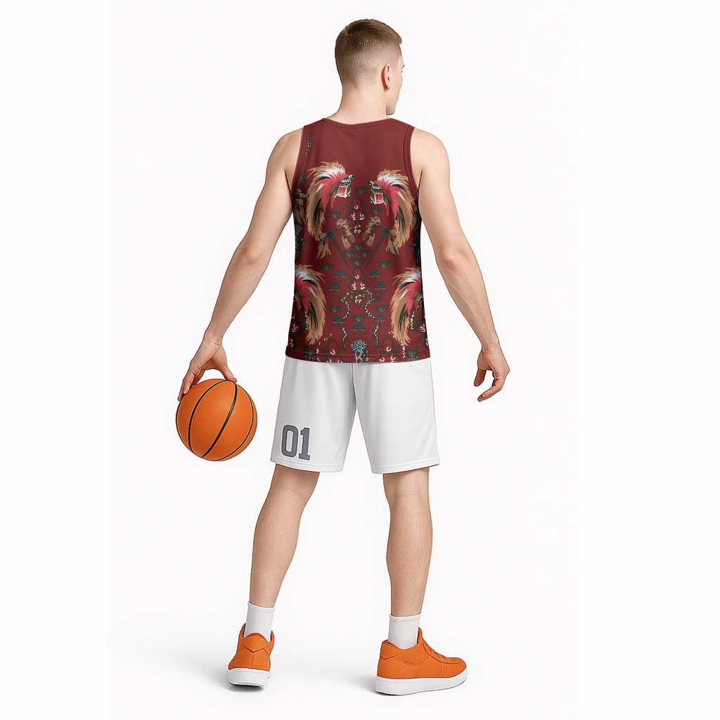 Oxblood Bird of Batik Papua Basketball Jersey Exotic Natural Wealth of Papua LT9 - Polynesian Pride