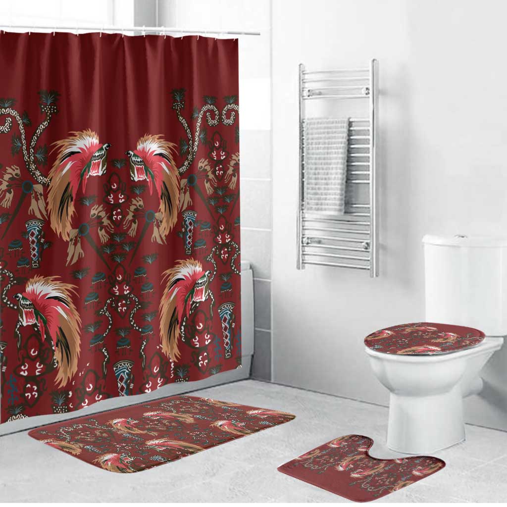 Oxblood Bird of Batik Papua Bathroom Set Exotic Natural Wealth of Papua LT9 Bathroom Set (4 pcs) Red - Polynesian Pride