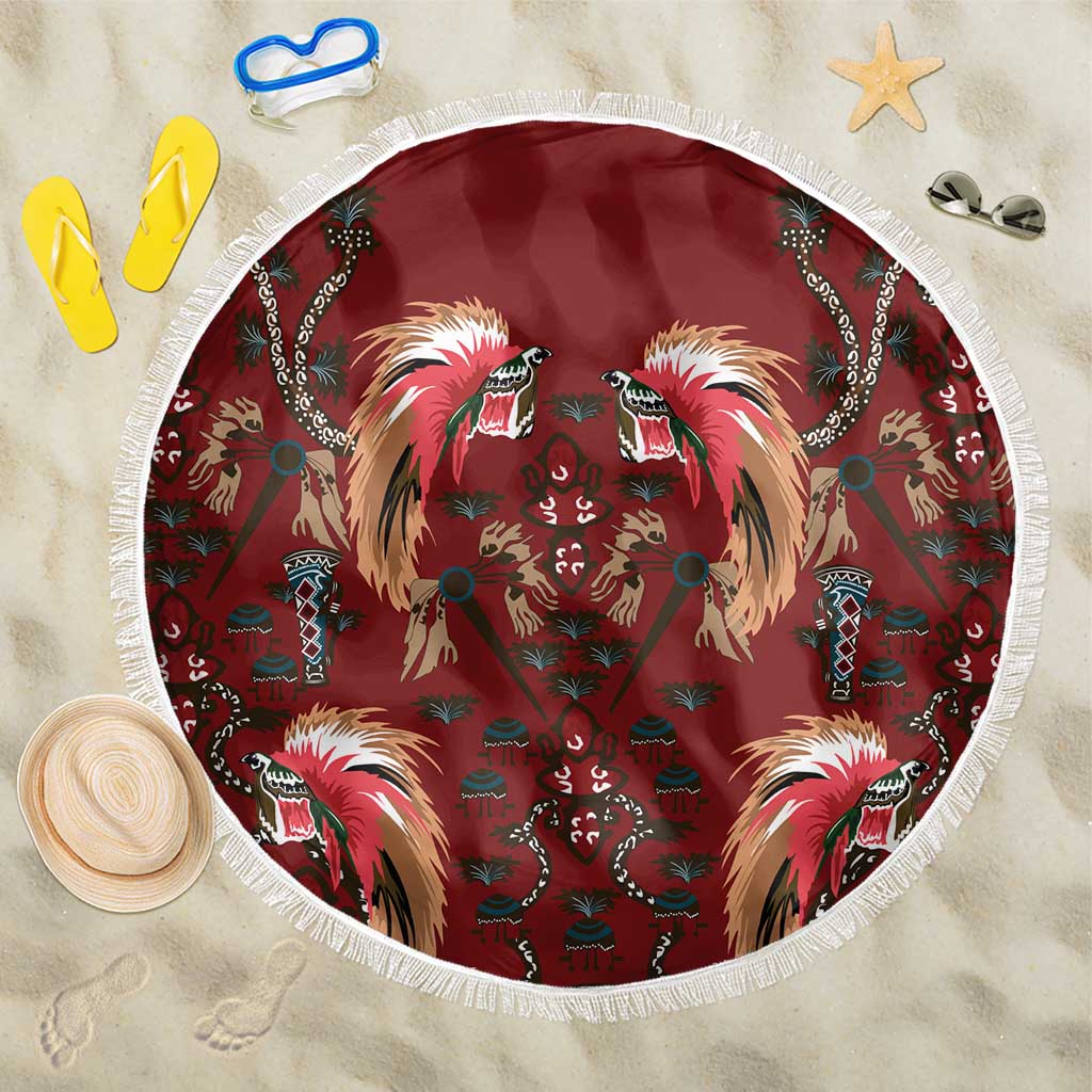 Oxblood Bird of Batik Papua Beach Blanket Exotic Natural Wealth of Papua LT9 One Size 150cm Red - Polynesian Pride