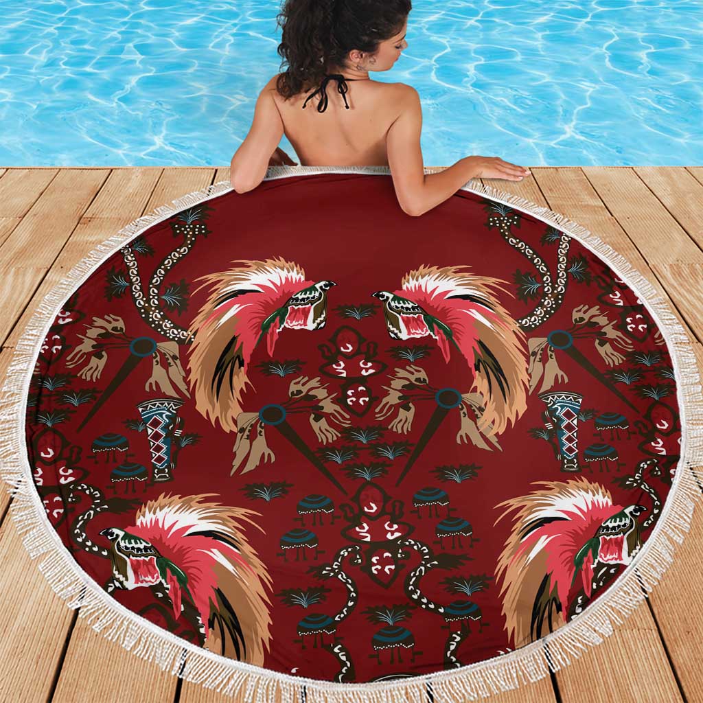 Oxblood Bird of Batik Papua Beach Blanket Exotic Natural Wealth of Papua LT9 - Polynesian Pride