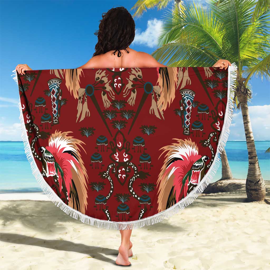 Oxblood Bird of Batik Papua Beach Blanket Exotic Natural Wealth of Papua LT9 - Polynesian Pride