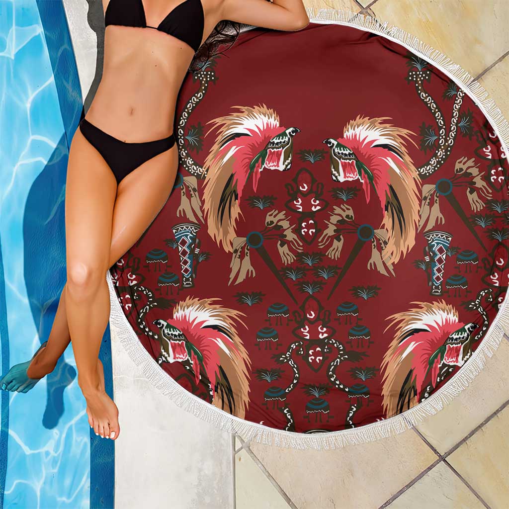 Oxblood Bird of Batik Papua Beach Blanket Exotic Natural Wealth of Papua LT9 - Polynesian Pride