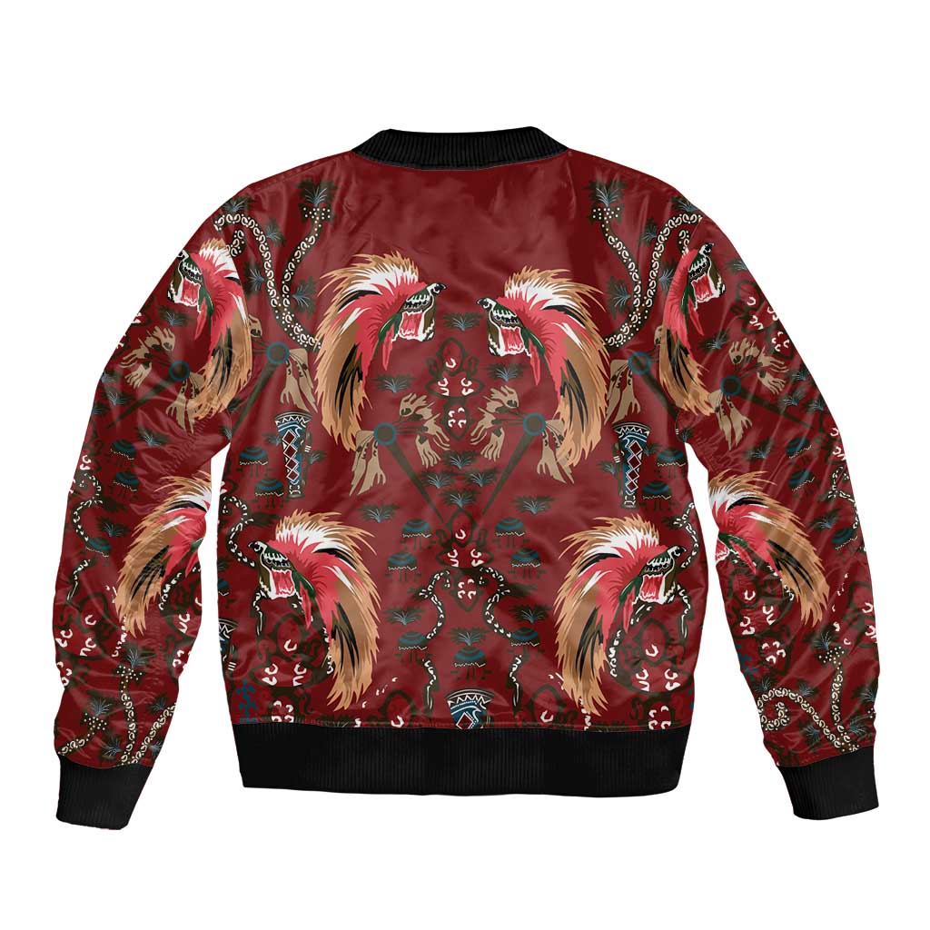 Oxblood Bird of Batik Papua Bomber Jacket Exotic Natural Wealth of Papua LT9 - Polynesian Pride