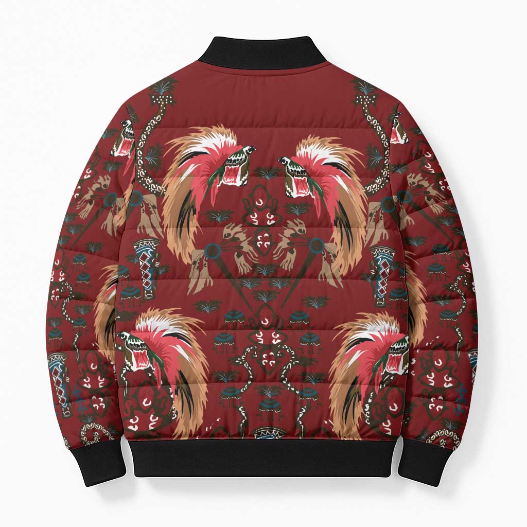 Oxblood Bird of Batik Papua Bomber Puffer Jacket Exotic Natural Wealth of Papua LT9 - Polynesian Pride