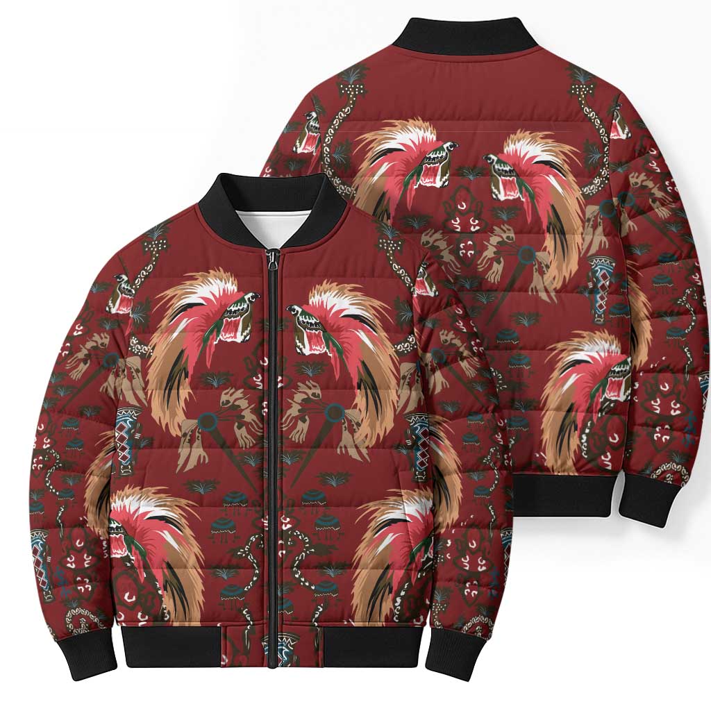 Oxblood Bird of Batik Papua Bomber Puffer Jacket Exotic Natural Wealth of Papua LT9 - Polynesian Pride