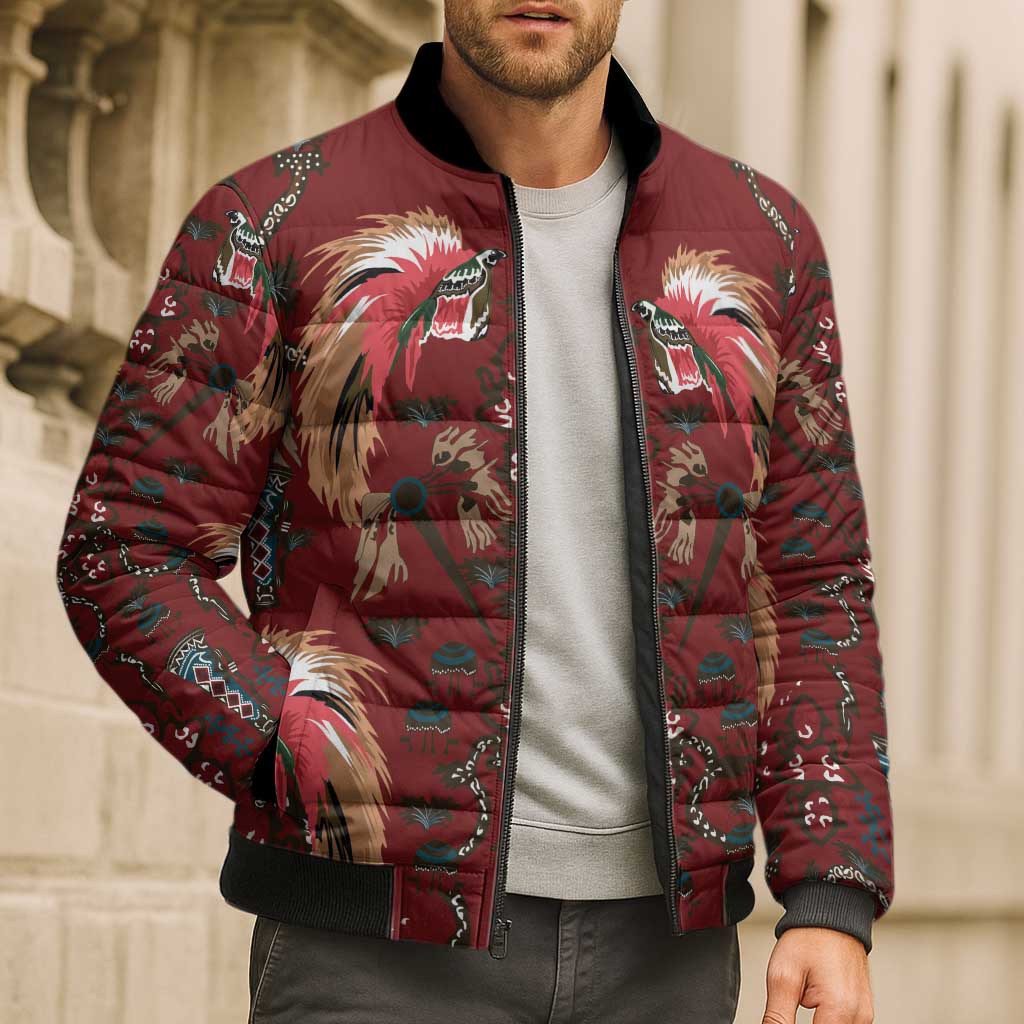 Oxblood Bird of Batik Papua Bomber Puffer Jacket Exotic Natural Wealth of Papua LT9 - Polynesian Pride