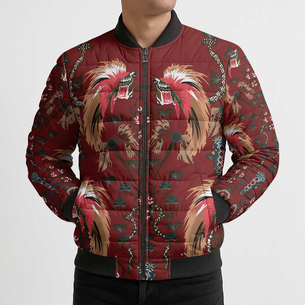Oxblood Bird of Batik Papua Bomber Puffer Jacket Exotic Natural Wealth of Papua LT9 - Polynesian Pride