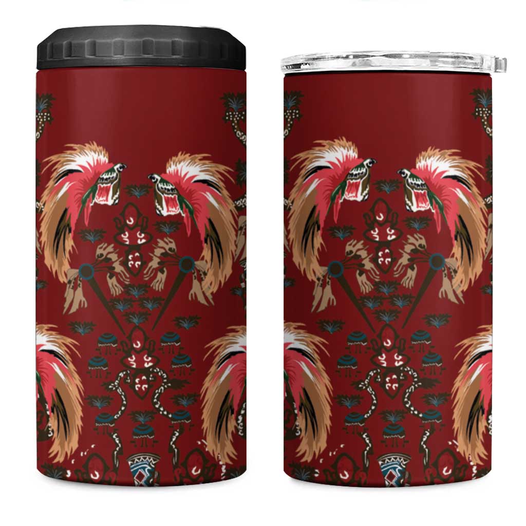 Oxblood Bird of Batik Papua 4 in 1 Can Cooler Tumbler Exotic Natural Wealth of Papua LT9 One Size: 16 oz Red - Polynesian Pride