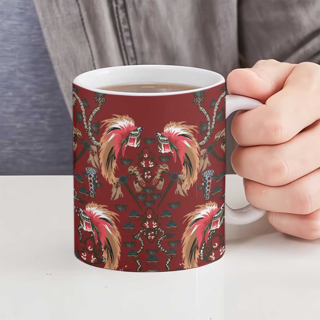 Oxblood Bird of Batik Papua Ceramic Mug Exotic Natural Wealth of Papua LT9 - Polynesian Pride