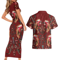 Oxblood Bird of Batik Papua Couples Matching Short Sleeve Bodycon Dress and Hawaiian Shirt Exotic Natural Wealth of Papua LT9 - Polynesian Pride