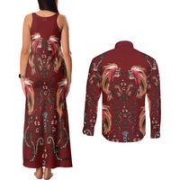 Oxblood Bird of Batik Papua Couples Matching Tank Maxi Dress and Long Sleeve Button Shirt Exotic Natural Wealth of Papua LT9 - Polynesian Pride