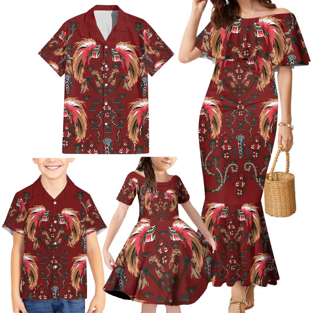 Oxblood Bird of Batik Papua Family Matching Mermaid Dress and Hawaiian Shirt Exotic Natural Wealth of Papua LT9 - Polynesian Pride