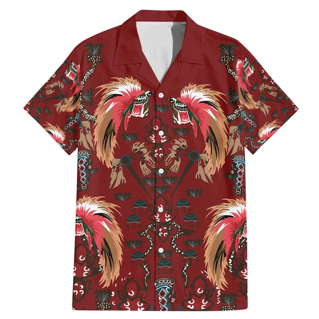 Oxblood Bird of Batik Papua Family Matching Mermaid Dress and Hawaiian Shirt Exotic Natural Wealth of Papua LT9 Dad's Shirt - Short Sleeve Red - Polynesian Pride