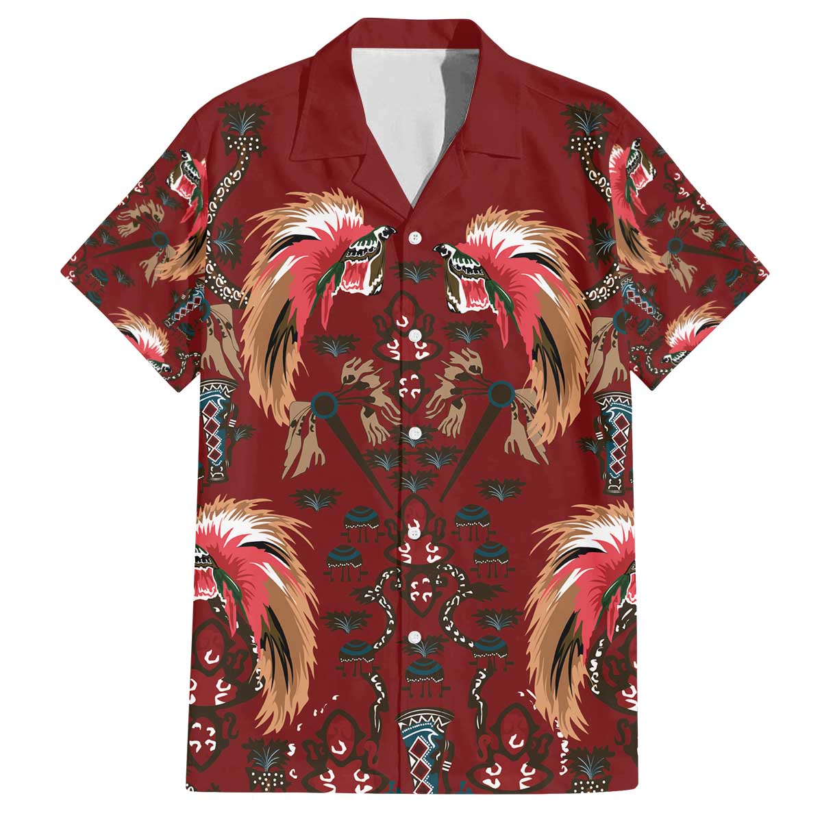 Oxblood Bird of Batik Papua Family Matching Off The Shoulder Long Sleeve Dress and Hawaiian Shirt Exotic Natural Wealth of Papua LT9 Dad's Shirt - Short Sleeve Red - Polynesian Pride