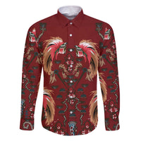 Oxblood Bird of Batik Papua Family Matching Off The Shoulder Long Sleeve Dress and Hawaiian Shirt Exotic Natural Wealth of Papua LT9 Dad's Shirt - Long Sleeve Red - Polynesian Pride