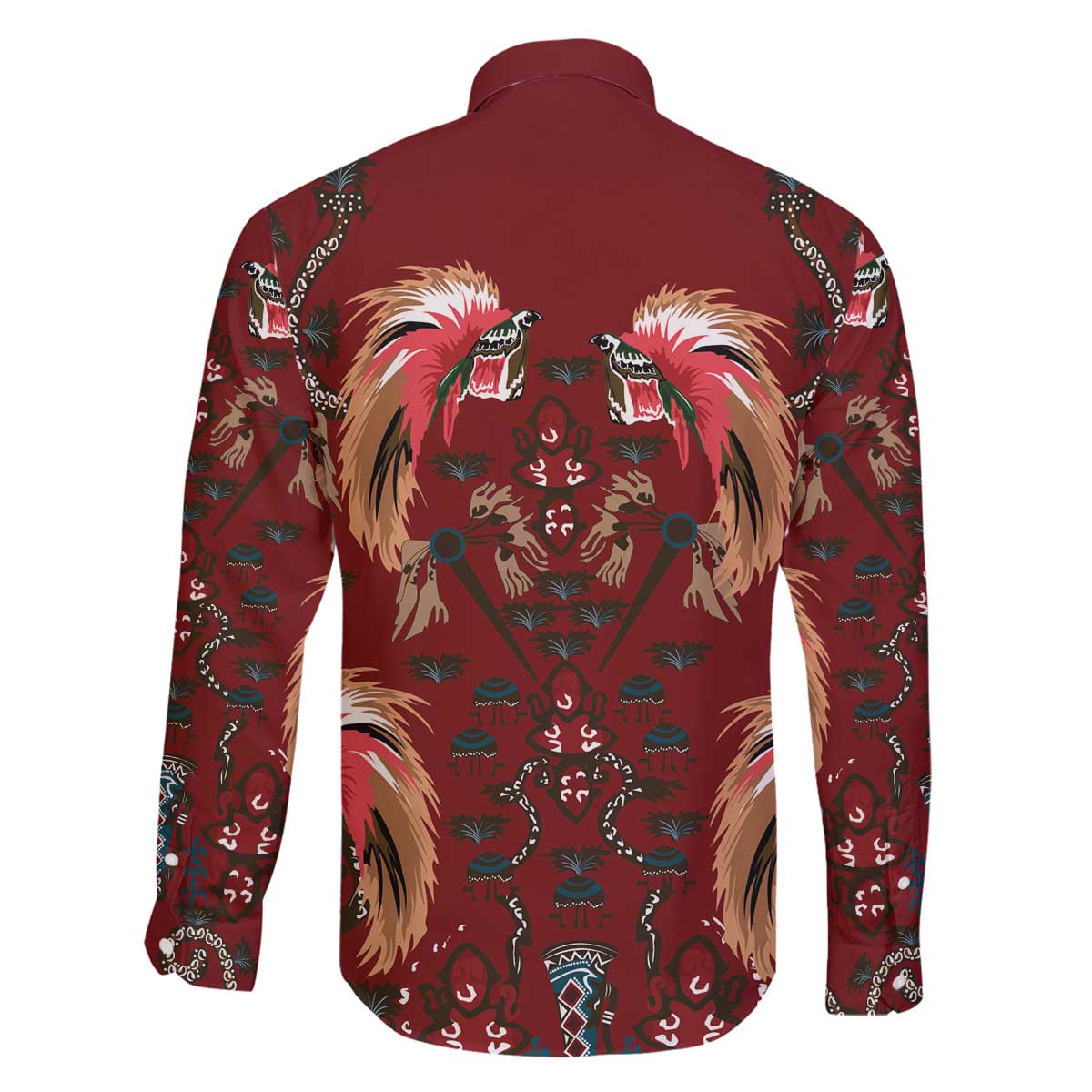 Oxblood Bird of Batik Papua Family Matching Off The Shoulder Long Sleeve Dress and Hawaiian Shirt Exotic Natural Wealth of Papua LT9 - Polynesian Pride