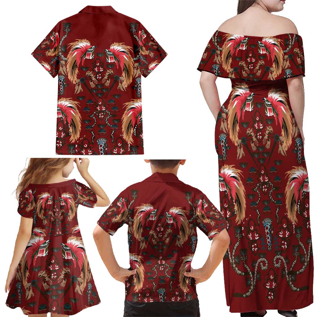 Oxblood Bird of Batik Papua Family Matching Off Shoulder Maxi Dress and Hawaiian Shirt Exotic Natural Wealth of Papua LT9 - Polynesian Pride