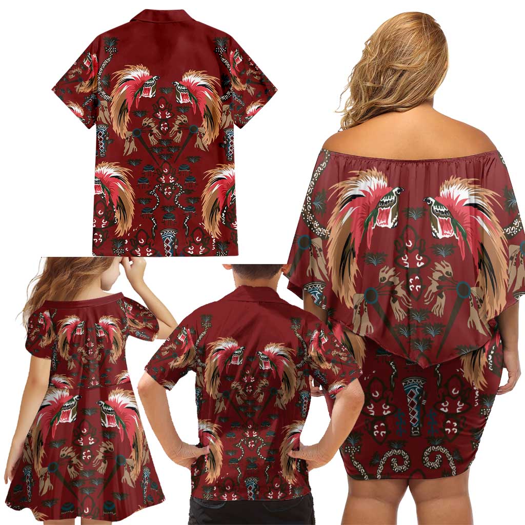 Oxblood Bird of Batik Papua Family Matching Off Shoulder Short Dress and Hawaiian Shirt Exotic Natural Wealth of Papua LT9 - Polynesian Pride