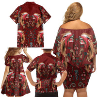Oxblood Bird of Batik Papua Family Matching Off Shoulder Short Dress and Hawaiian Shirt Exotic Natural Wealth of Papua LT9 - Polynesian Pride