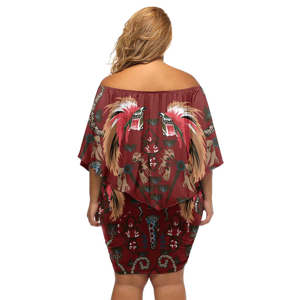 Oxblood Bird of Batik Papua Family Matching Off Shoulder Short Dress and Hawaiian Shirt Exotic Natural Wealth of Papua LT9 - Polynesian Pride