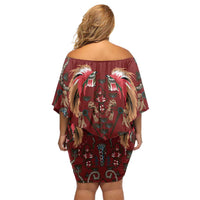 Oxblood Bird of Batik Papua Family Matching Off Shoulder Short Dress and Hawaiian Shirt Exotic Natural Wealth of Papua LT9 - Polynesian Pride