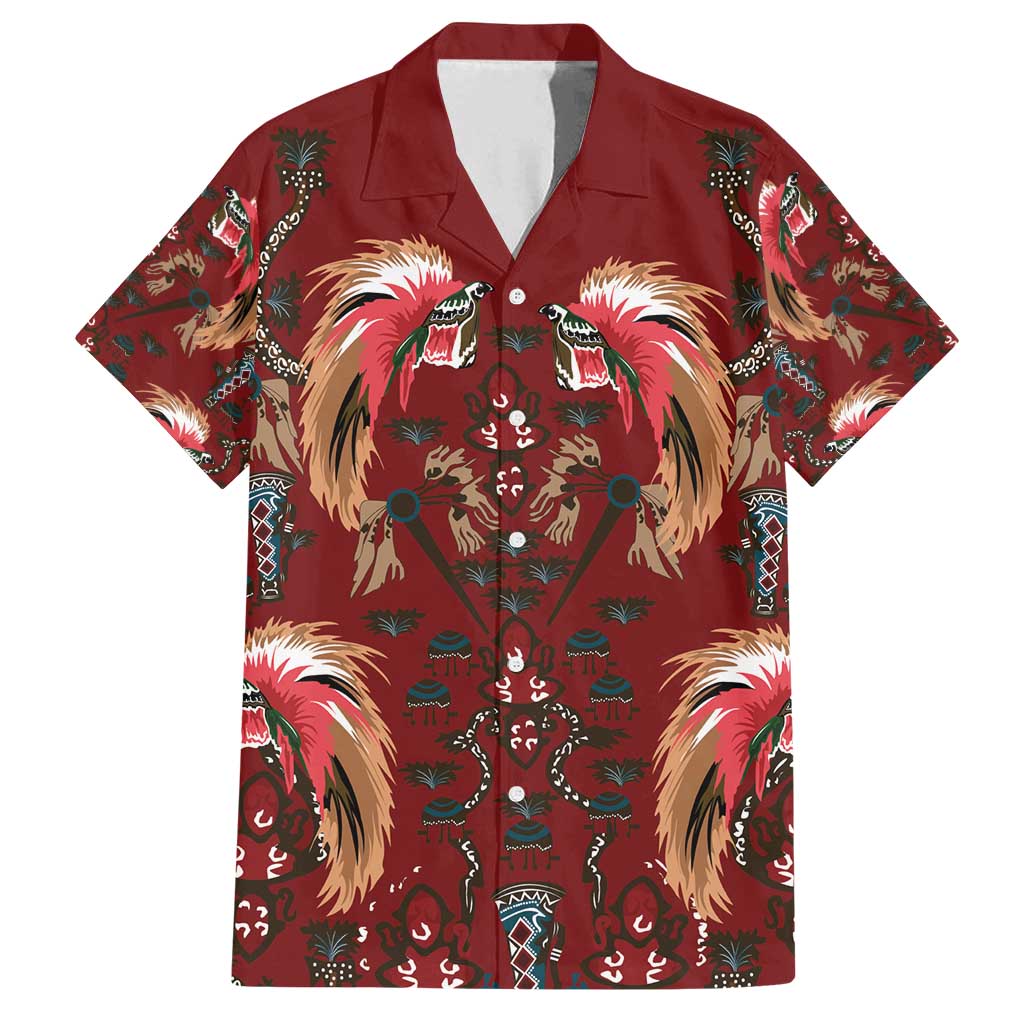 Oxblood Bird of Batik Papua Family Matching Puletasi and Hawaiian Shirt Exotic Natural Wealth of Papua LT9 Dad's Shirt - Short Sleeve Red - Polynesian Pride