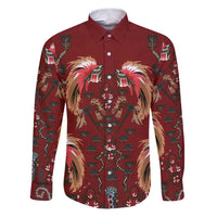 Oxblood Bird of Batik Papua Family Matching Puletasi and Hawaiian Shirt Exotic Natural Wealth of Papua LT9 Dad's Shirt - Long Sleeve Red - Polynesian Pride