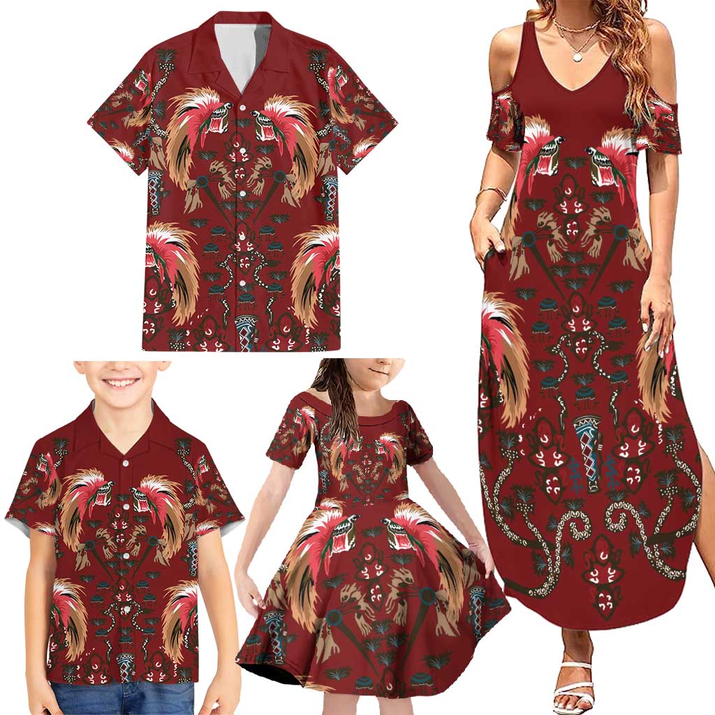 Oxblood Bird of Batik Papua Family Matching Summer Maxi Dress and Hawaiian Shirt Exotic Natural Wealth of Papua LT9 - Polynesian Pride