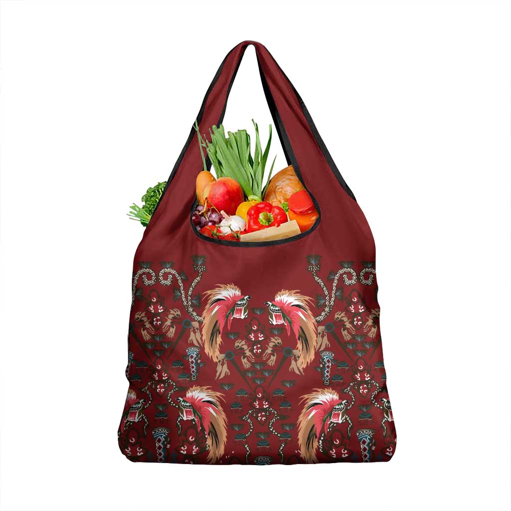 Oxblood Bird of Batik Papua Grocery Bag Exotic Natural Wealth of Papua LT9 1-pack One Size Red - Polynesian Pride