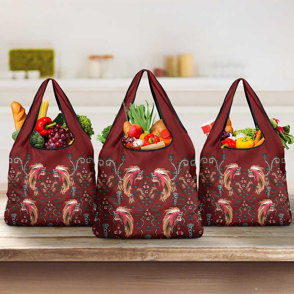 Oxblood Bird of Batik Papua Grocery Bag Exotic Natural Wealth of Papua LT9 3-pack One Size Red - Polynesian Pride