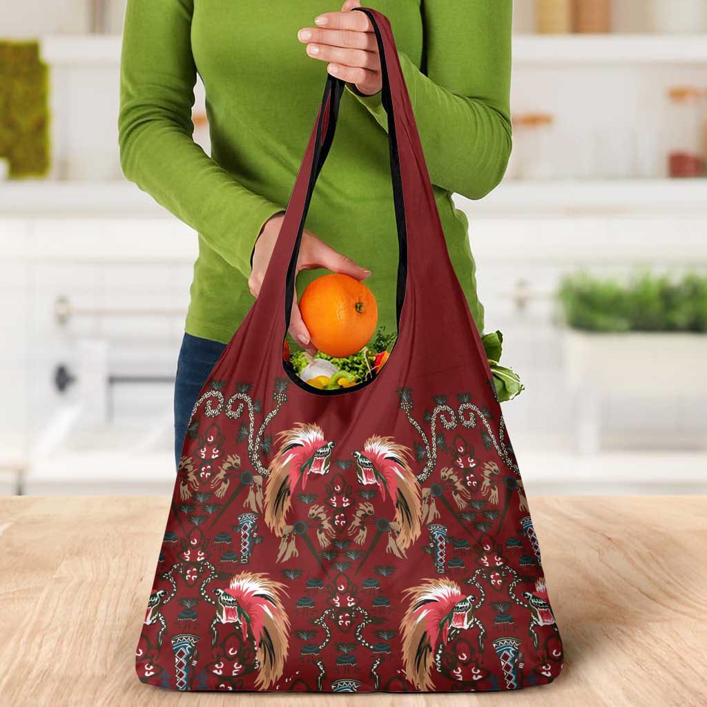 Oxblood Bird of Batik Papua Grocery Bag Exotic Natural Wealth of Papua LT9 - Polynesian Pride