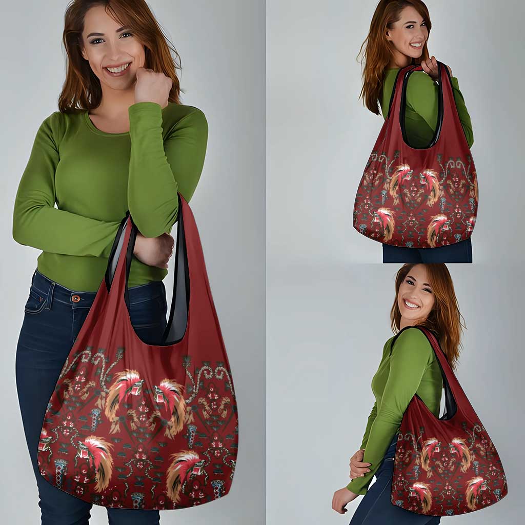 Oxblood Bird of Batik Papua Grocery Bag Exotic Natural Wealth of Papua LT9 - Polynesian Pride