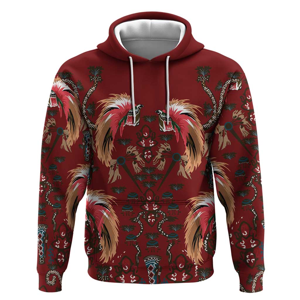 Oxblood Bird of Batik Papua Hoodie Exotic Natural Wealth of Papua LT9 Pullover Hoodie Red - Polynesian Pride