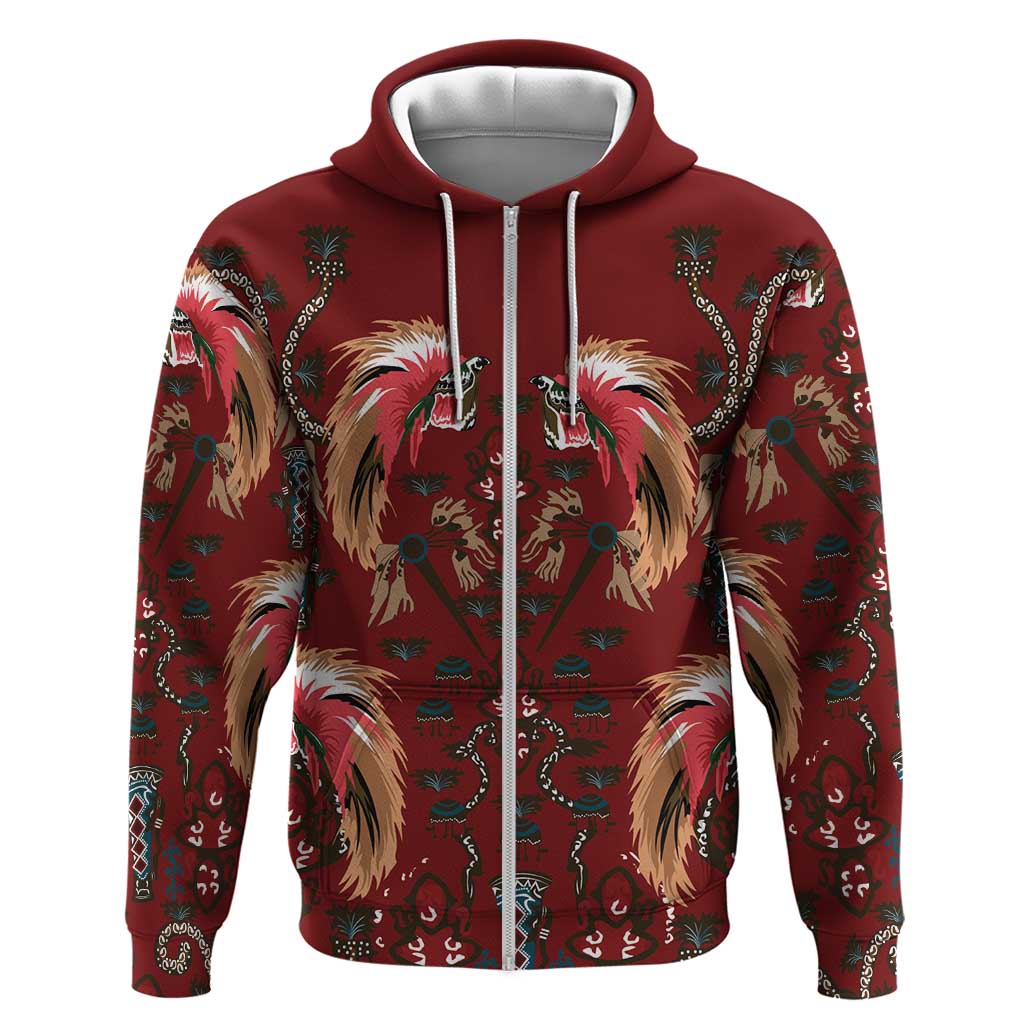 Oxblood Bird of Batik Papua Hoodie Exotic Natural Wealth of Papua LT9 Zip Hoodie Red - Polynesian Pride