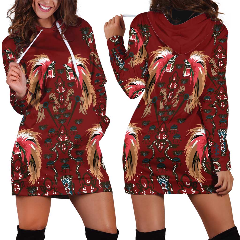 Oxblood Bird of Batik Papua Hoodie Dress Exotic Natural Wealth of Papua LT9 - Polynesian Pride
