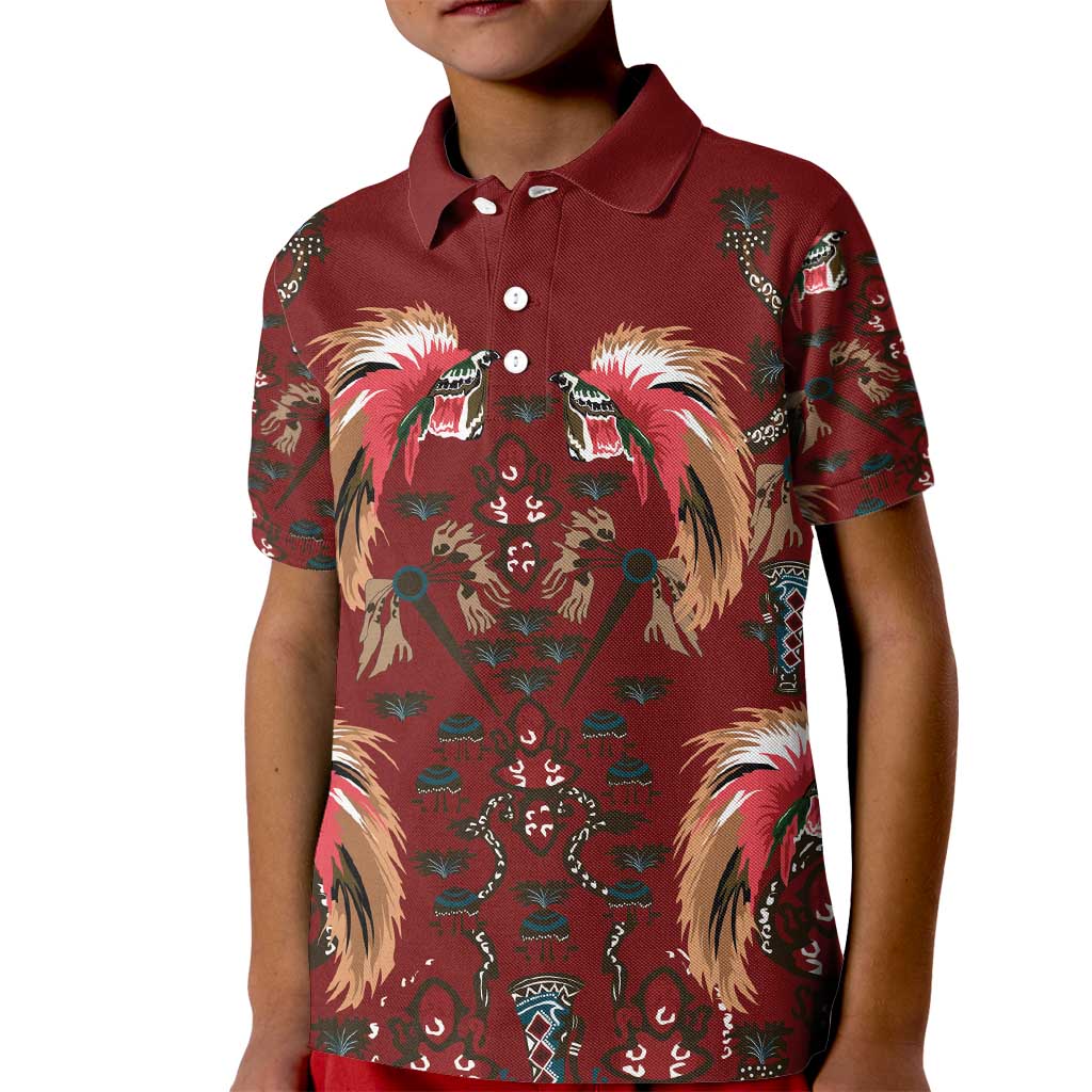 Oxblood Bird of Batik Papua Kid Polo Shirt Exotic Natural Wealth of Papua LT9 Kid Red - Polynesian Pride