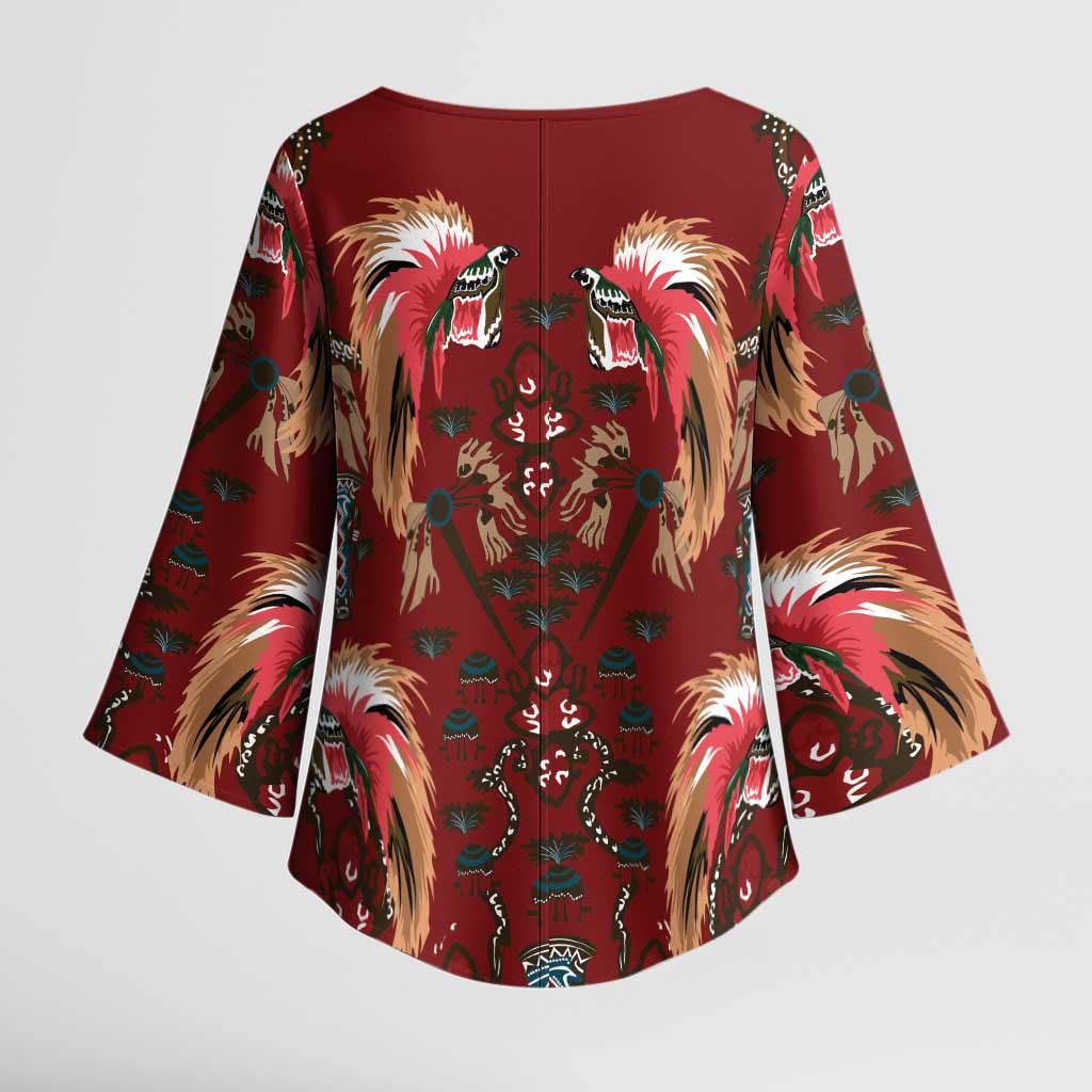 Oxblood Bird of Batik Papua Kimono Sleeve Blouse Exotic Natural Wealth of Papua LT9 - Polynesian Pride