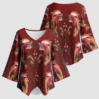 Oxblood Bird of Batik Papua Kimono Sleeve Blouse Exotic Natural Wealth of Papua LT9 - Polynesian Pride