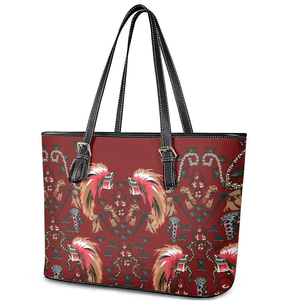 Oxblood Bird of Batik Papua Leather Tote Bag Exotic Natural Wealth of Papua LT9 - Polynesian Pride