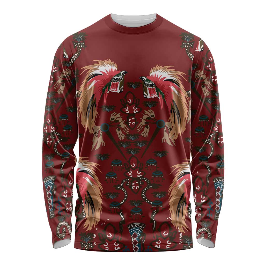 Oxblood Bird of Batik Papua Long Sleeve Shirt Exotic Natural Wealth of Papua LT9 Unisex Red - Polynesian Pride
