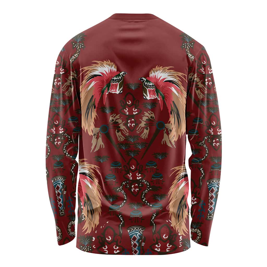 Oxblood Bird of Batik Papua Long Sleeve Shirt Exotic Natural Wealth of Papua LT9 - Polynesian Pride