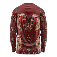 Oxblood Bird of Batik Papua Long Sleeve Shirt Exotic Natural Wealth of Papua LT9 - Polynesian Pride