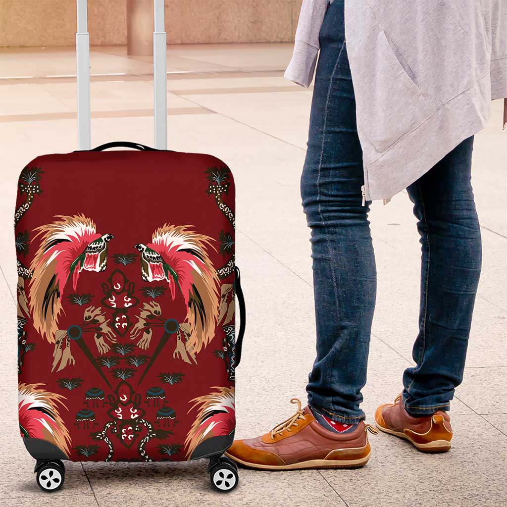 Oxblood Bird of Batik Papua Luggage Cover Exotic Natural Wealth of Papua LT9 Red - Polynesian Pride