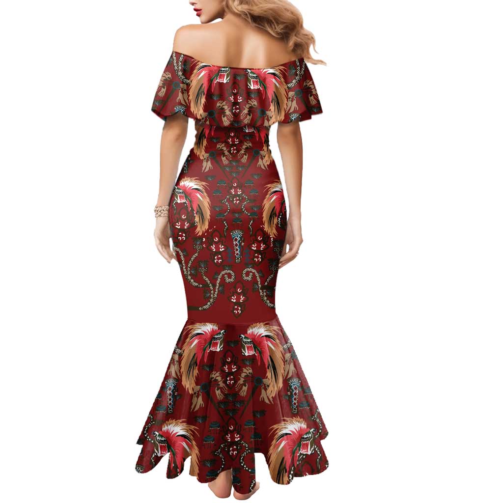 Oxblood Bird of Batik Papua Mermaid Dress Exotic Natural Wealth of Papua LT9 - Polynesian Pride