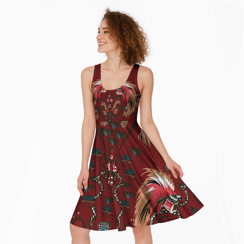 Oxblood Bird of Batik Papua Midi Dress Exotic Natural Wealth of Papua LT9 - Polynesian Pride