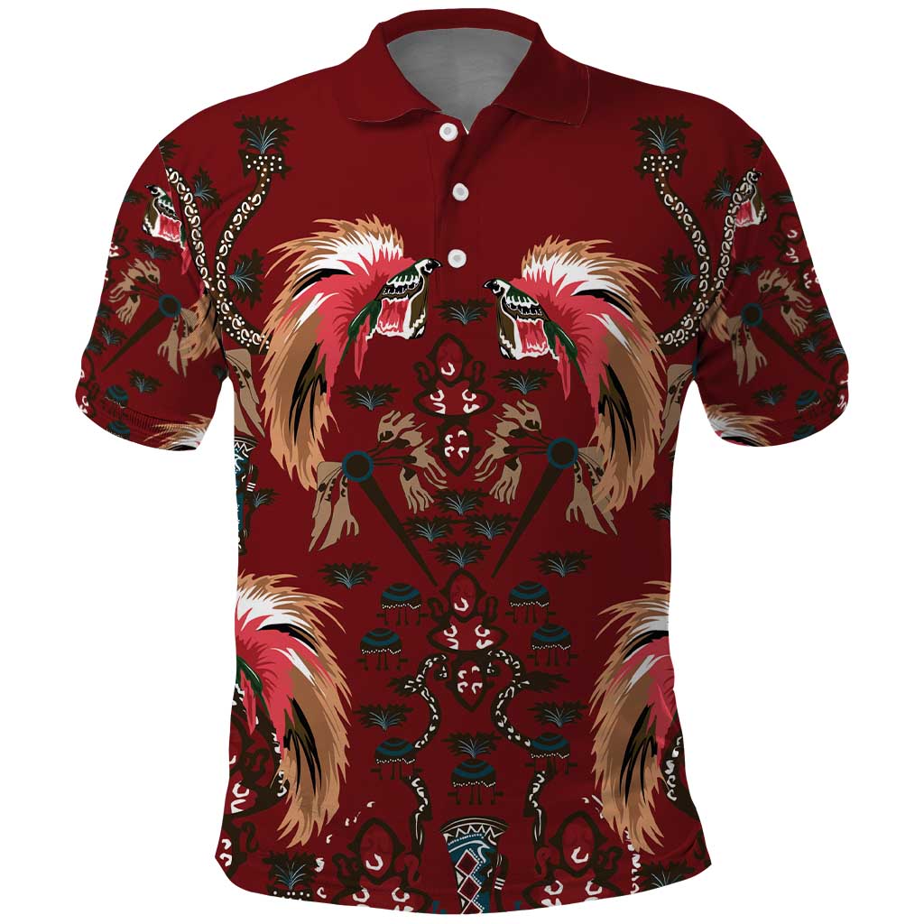 Oxblood Bird of Batik Papua Polo Shirt Exotic Natural Wealth of Papua LT9 Red - Polynesian Pride