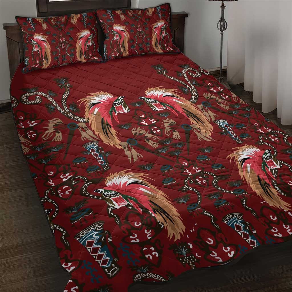 Oxblood Bird of Batik Papua Quilt Bed Set Exotic Natural Wealth of Papua LT9 Red - Polynesian Pride
