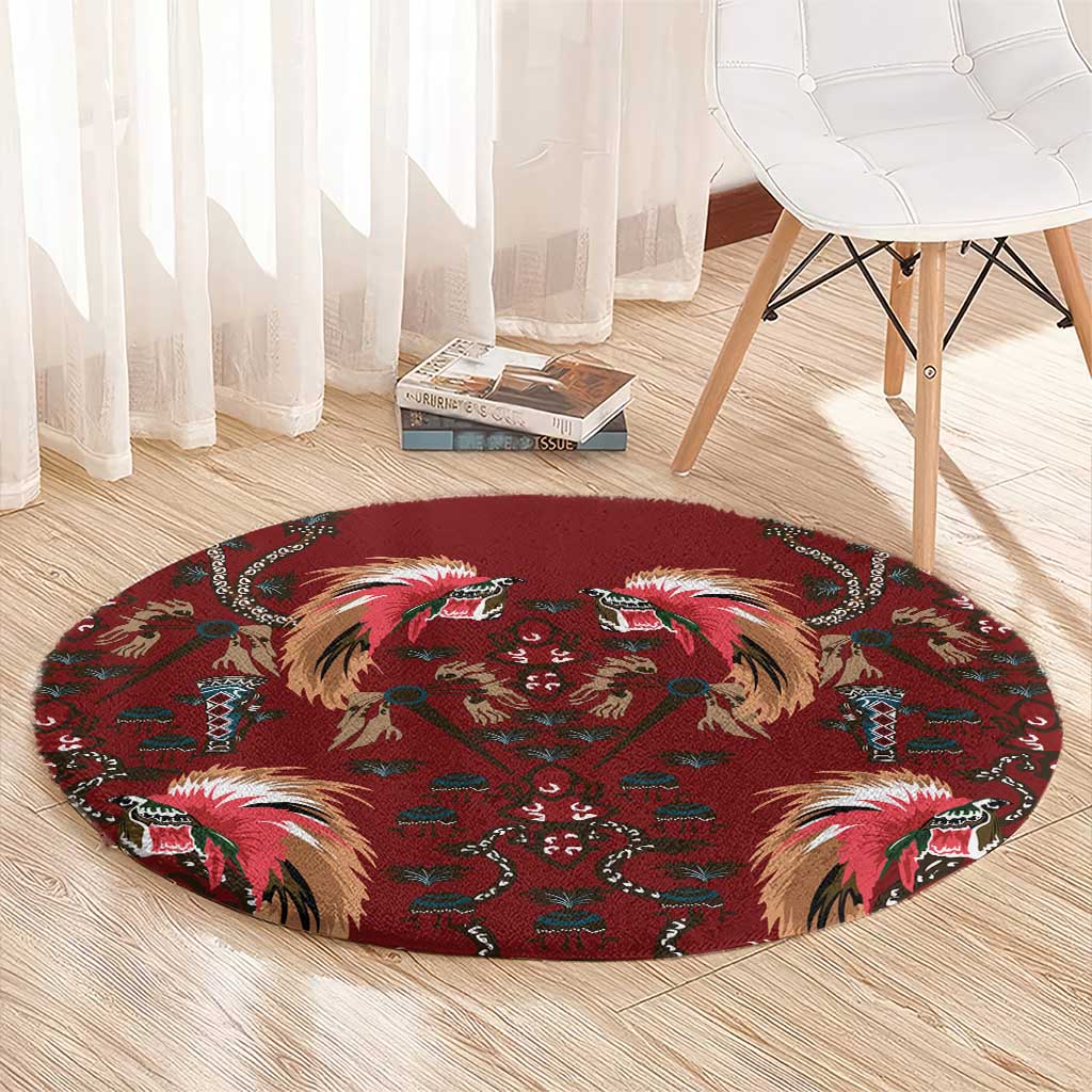 Oxblood Bird of Batik Papua Round Carpet Exotic Natural Wealth of Papua LT9 - Polynesian Pride