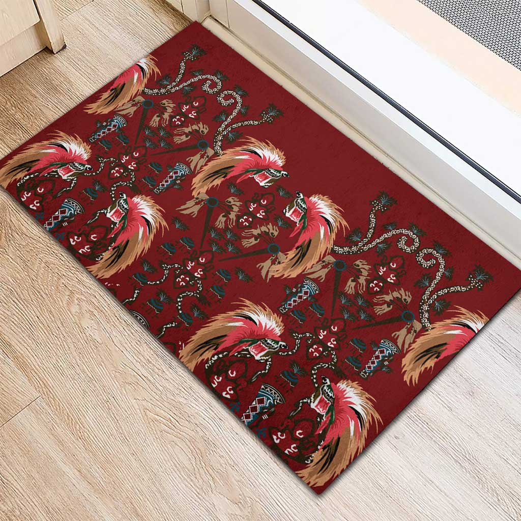 Oxblood Bird of Batik Papua Rubber Doormat Exotic Natural Wealth of Papua LT9 - Polynesian Pride
