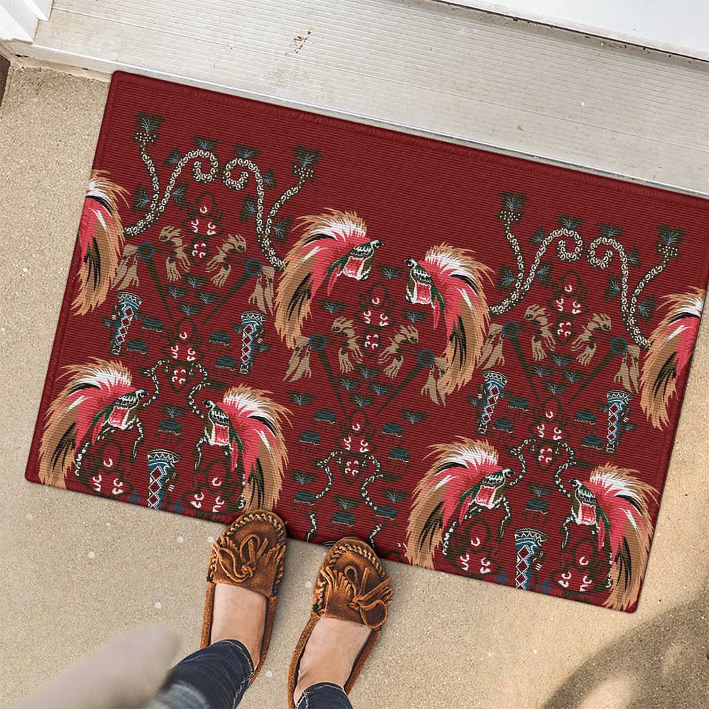 Oxblood Bird of Batik Papua Rubber Doormat Exotic Natural Wealth of Papua LT9 - Polynesian Pride